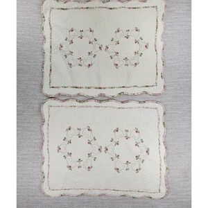 Felisa Standard Shams Pair Embroidered Floral Quilted Cottage 27x22 Scalloped